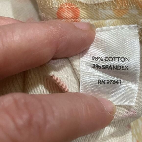 J. Jill Tan & Pink Ditsy Floral Print Stretch Crop Ankle Pants Side Zip SZ 4P - Picture 8 of 12